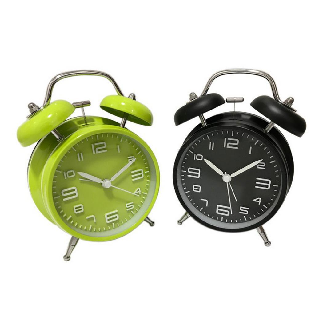 4" Twin Bell Alarm Clock Stereoscopic Dial Backlight Battery Operated Black