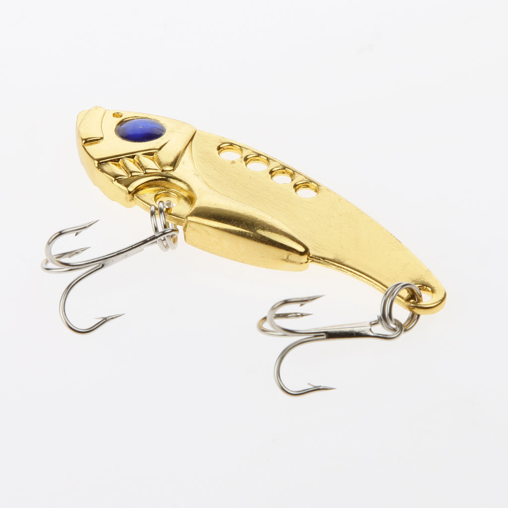 Metal Sequins Lure Hard Treble Hooks Fishing Tackle Bait - Gold