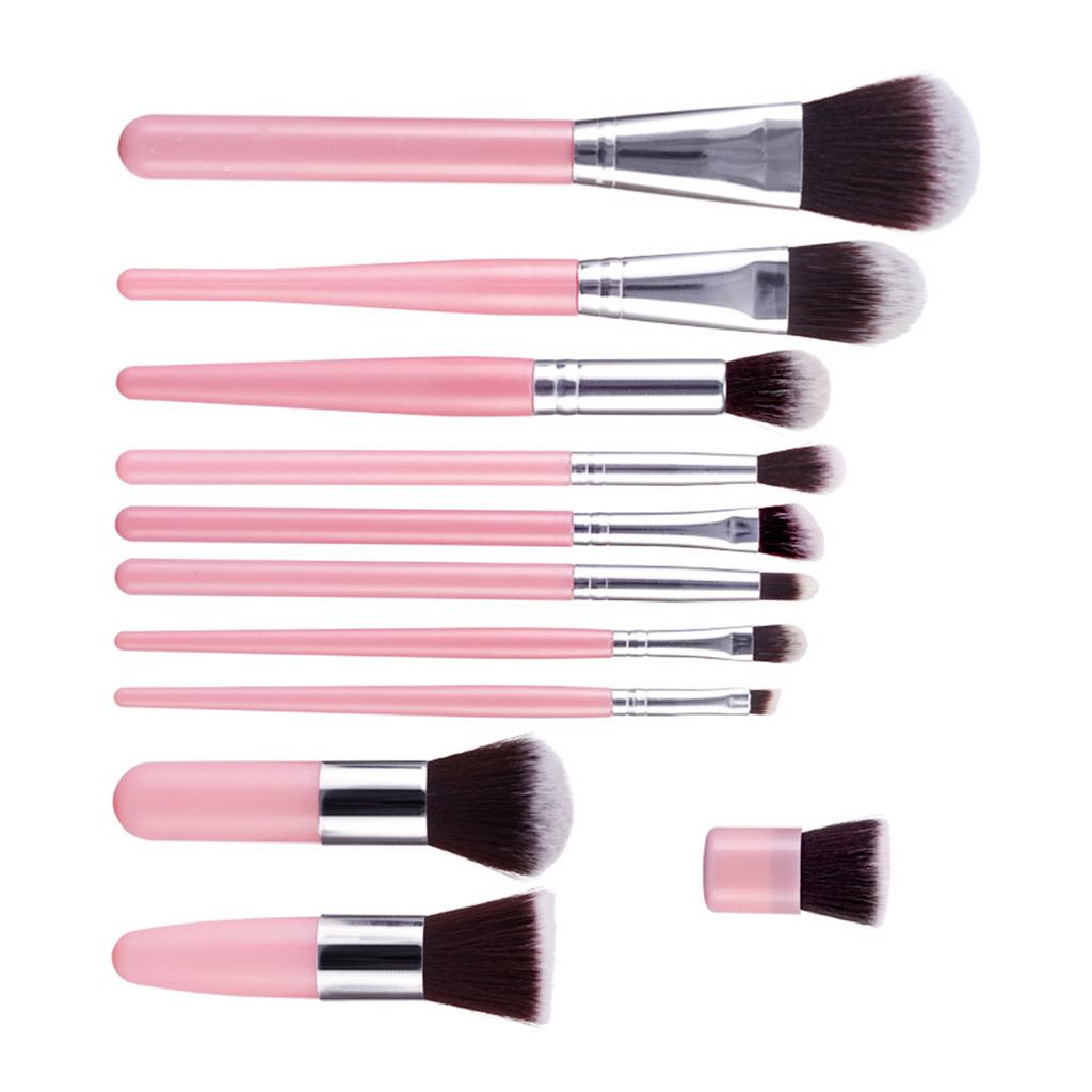 11Pcs Eyebrow Eyeshadow Foundation Lip Cosmetic Makeup Brush Set Pink silver