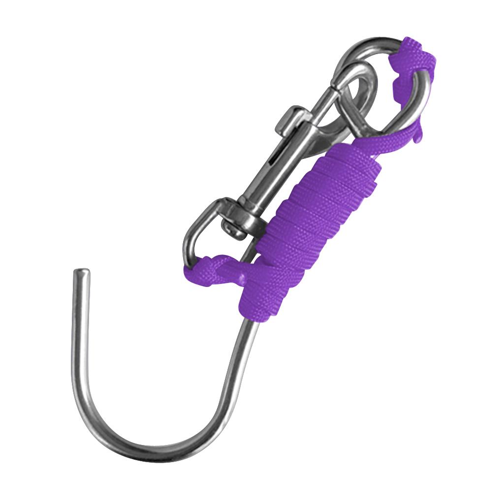 Scuba Diving Reef Drift Hook with 47" Line & Stainless Steel Clip Purple