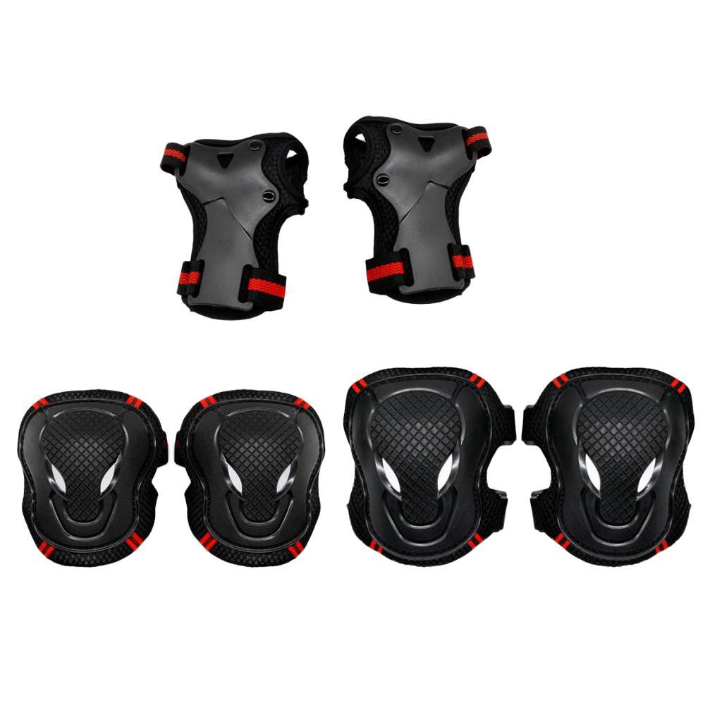 Safe Outdoor Skating Protective Knee Hand Elbow Guard Sets M Black and Red 