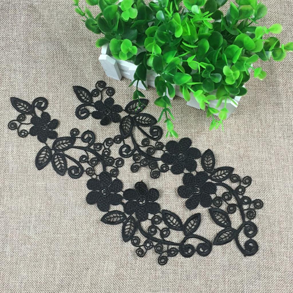 Black Floral Lace Applique Embroidered Guipure Wedding Lace Motif Patch