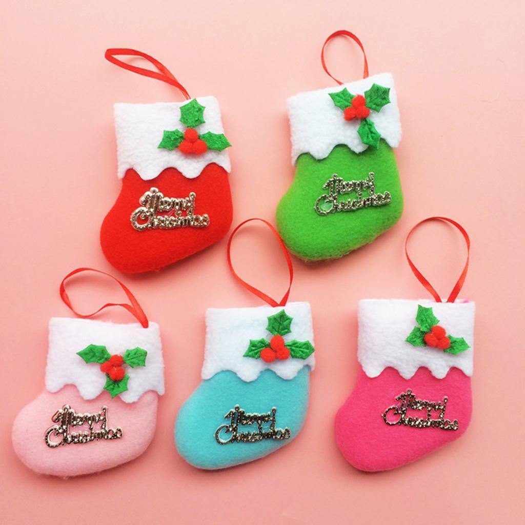 12Pcs Christmas Stockings Tree Hanging Ornament Socks Bag Present Gift Bag