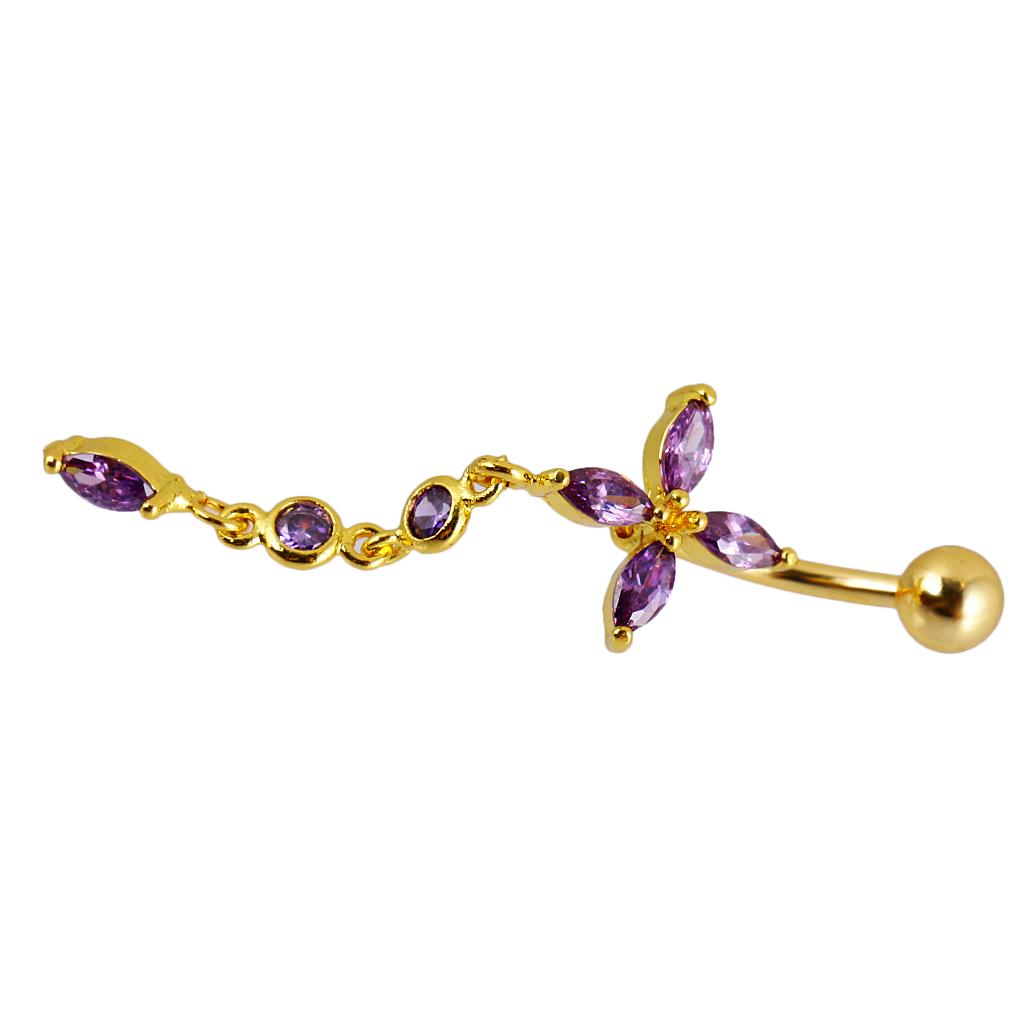 Belly Cross Dangle Button Navel Ring Body Piercing Jewelry Purple Crystal