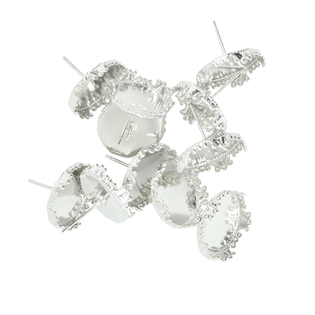 10 Pieces Crown Earring Cabochon Setting Blank Jewelry Makings Silver White