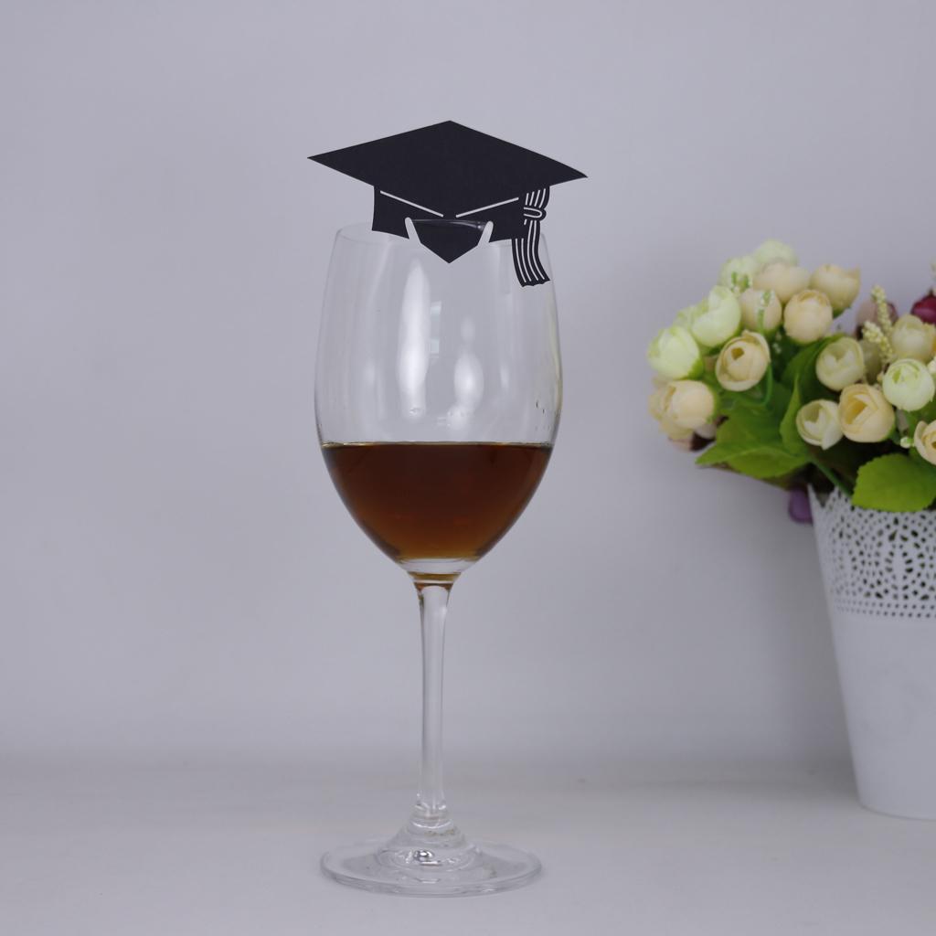 50 Pieces Graduation Cap Wine Glass Place Cards Congrats Party Decor Black