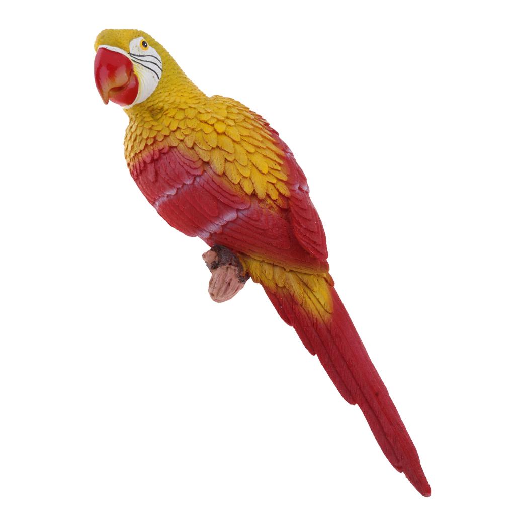 Realistic Parrot Resin Bird Animal Ornament Hanging 38cm Yellow