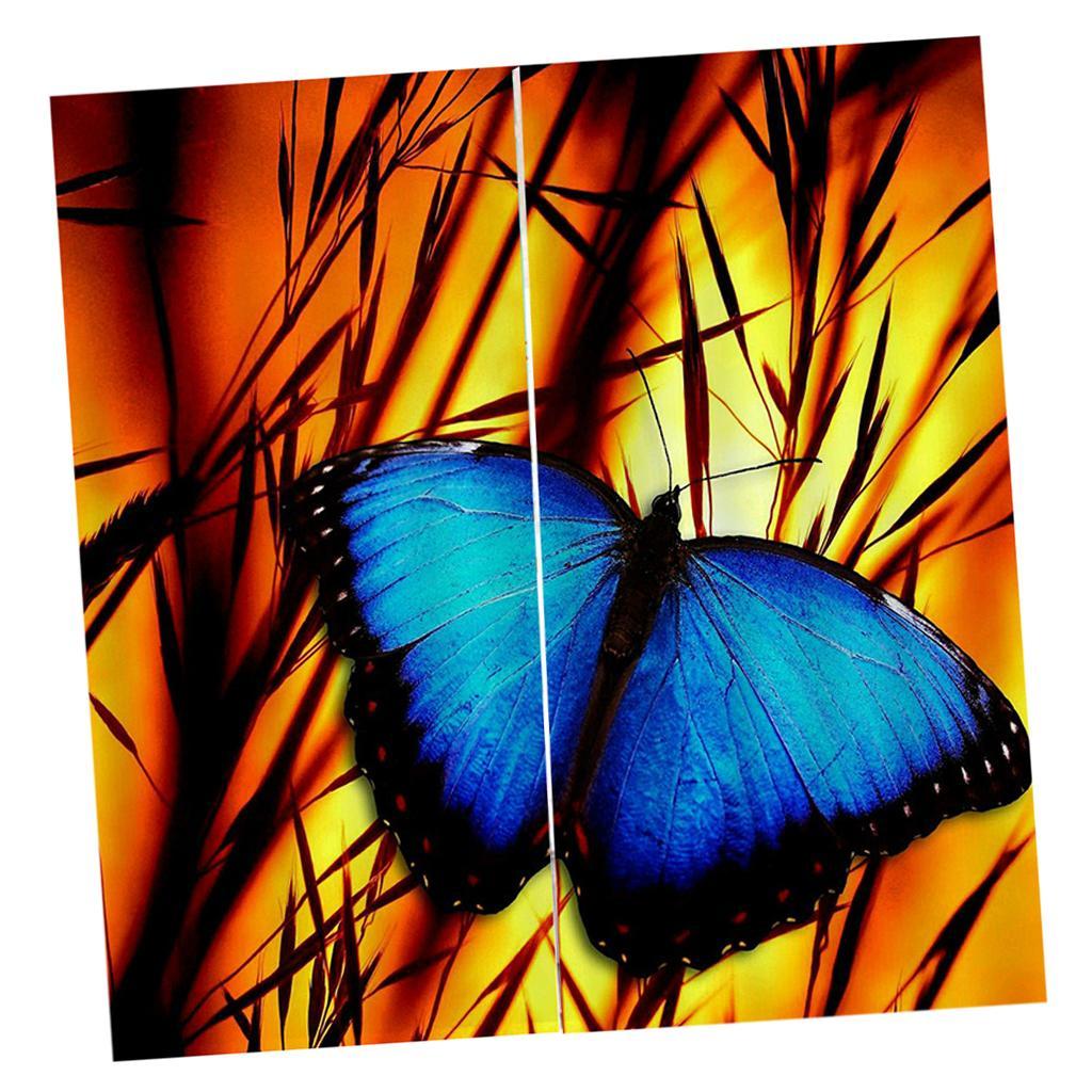 Set of 2 Panel Digital Photo Printing Blackout 3D Curtains Blue Butterfly