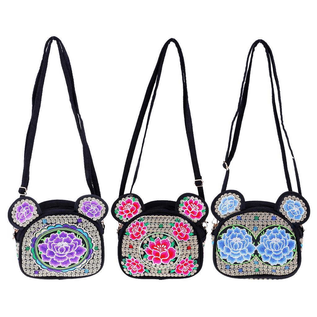 Yunnan Ethnic Flower Embroidery Ethnic Canvas Women Shoulder Bag Blue