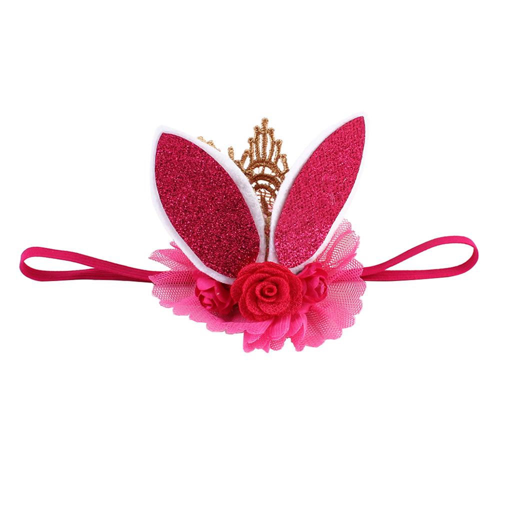 Lace Crown Rabbit Ears Headbands for Baby Toddler Girls Rose