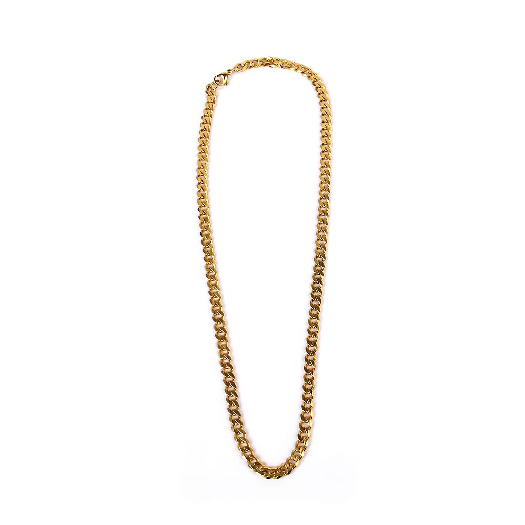 Unisex Fashion Stainless Steel Necklace Flat Curb Chain 18K Gold Plated