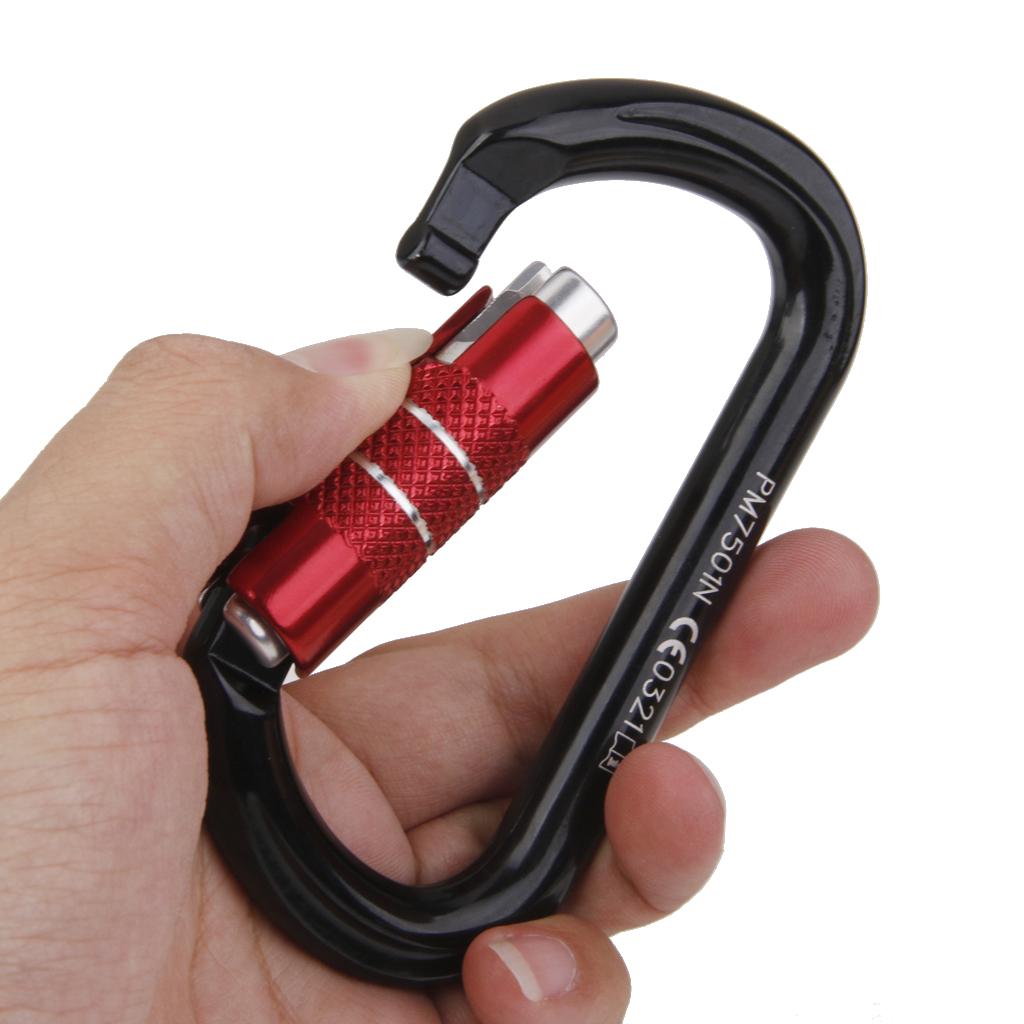 Self-locking Mountaineering Climbing Aluminum Carabiner 24KN - Black Silver