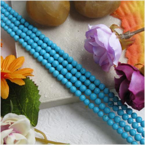 4mm Blue Turquoise Round Gemstone Loose Beads Strand 15.5 Inch