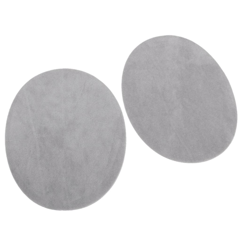 Pair of Oval Flocking Fabric Iron on Elbow Knee Patches Light Grey