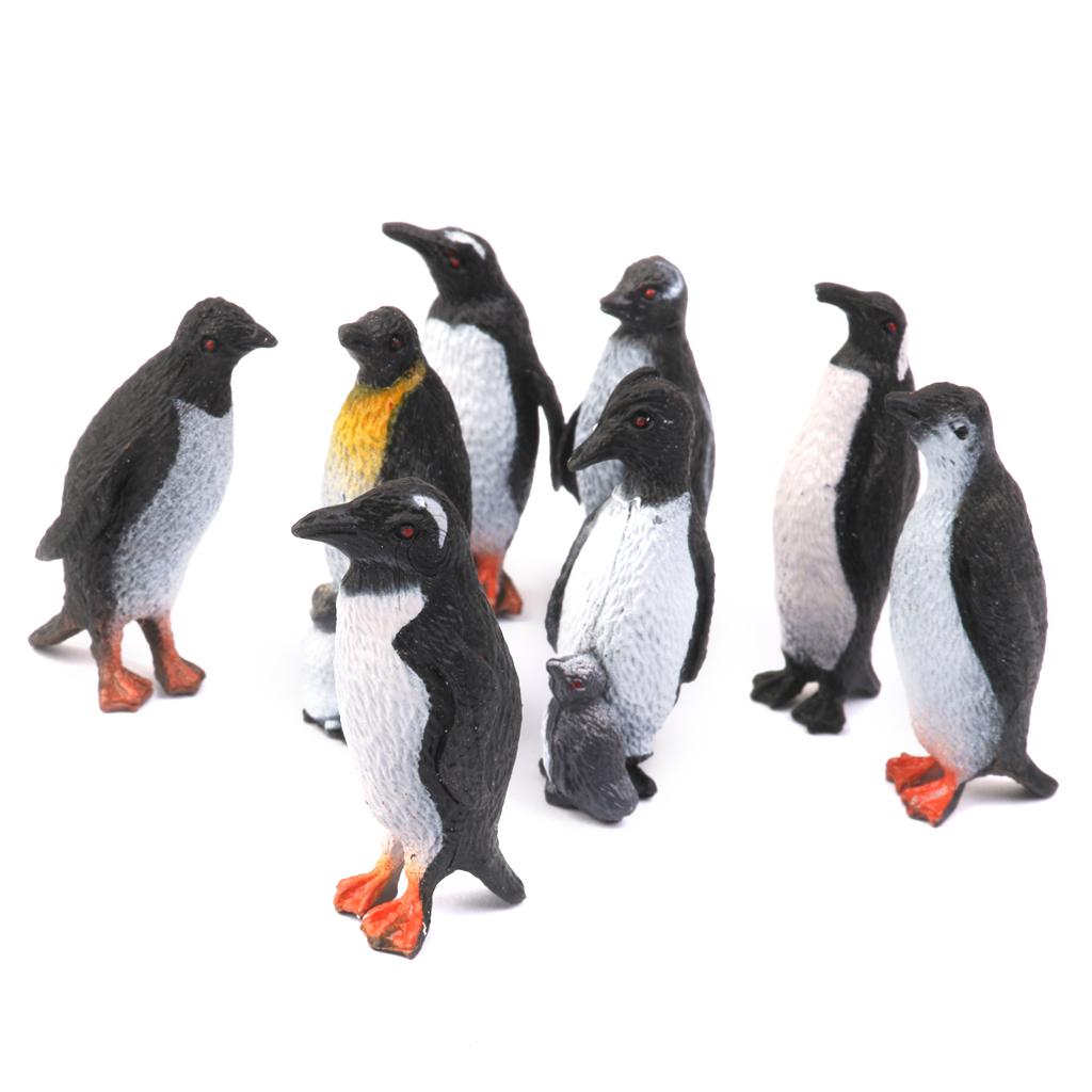 Plastic Penguin Ocean Animal Model Toy Gift 8pcs Black + White