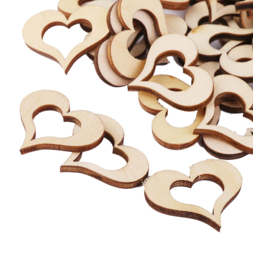 3mm Wooden Blank Hollow Heart Embellishments DIY Crafts 30mm 50pcs 