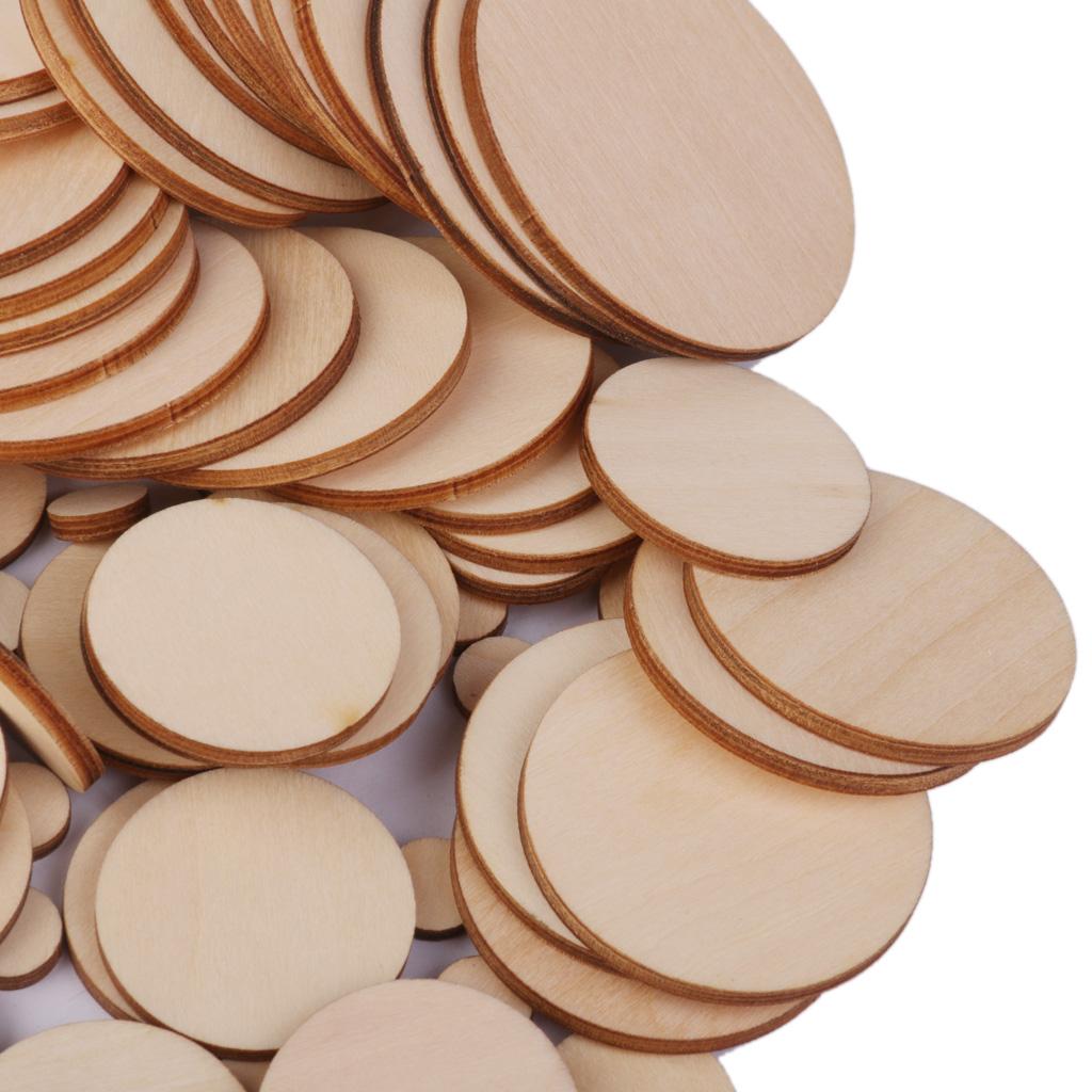 3mm thick Round Wooden Embellishments for DIY Crafts 100pcs 10-50mm 