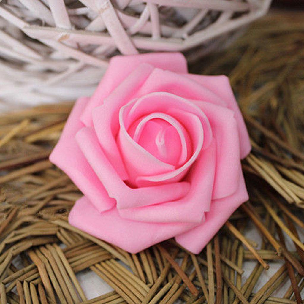 50x Foam Rose Heads Artificial Flower Bridal Bouquet Party Decor Deep Pink