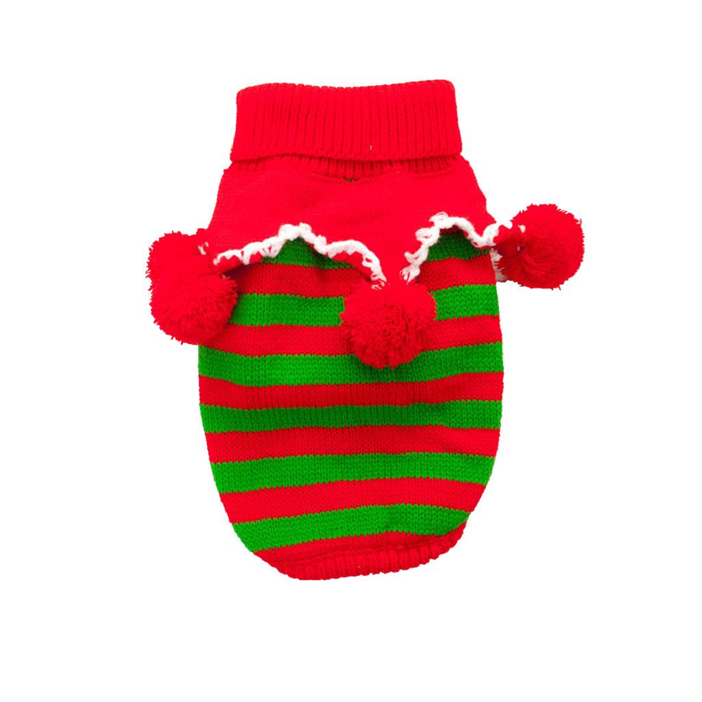 Pet Cat Dog Christmas Clothes Knitted Sweater Hoodie Apparel Red Green XXS