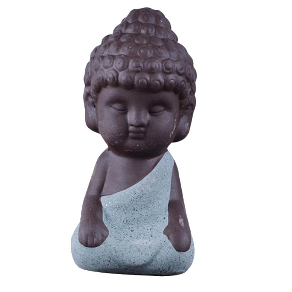 Little Monk Buddha Ceramic Statues Holder Tea Pet Home Tea Tray Decor Blue