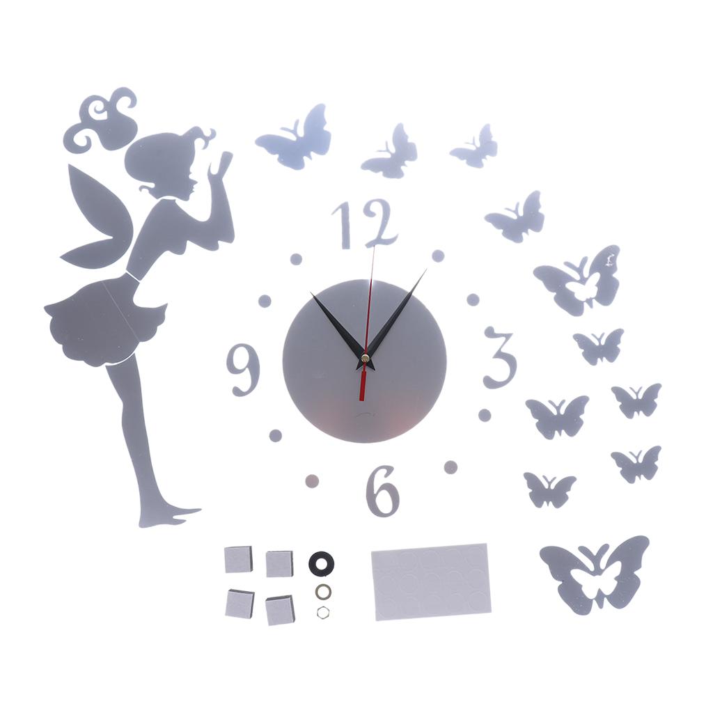 Creative 3D Wall Clock Mirror Stickers Decals For Home Room DIY Decor Silver