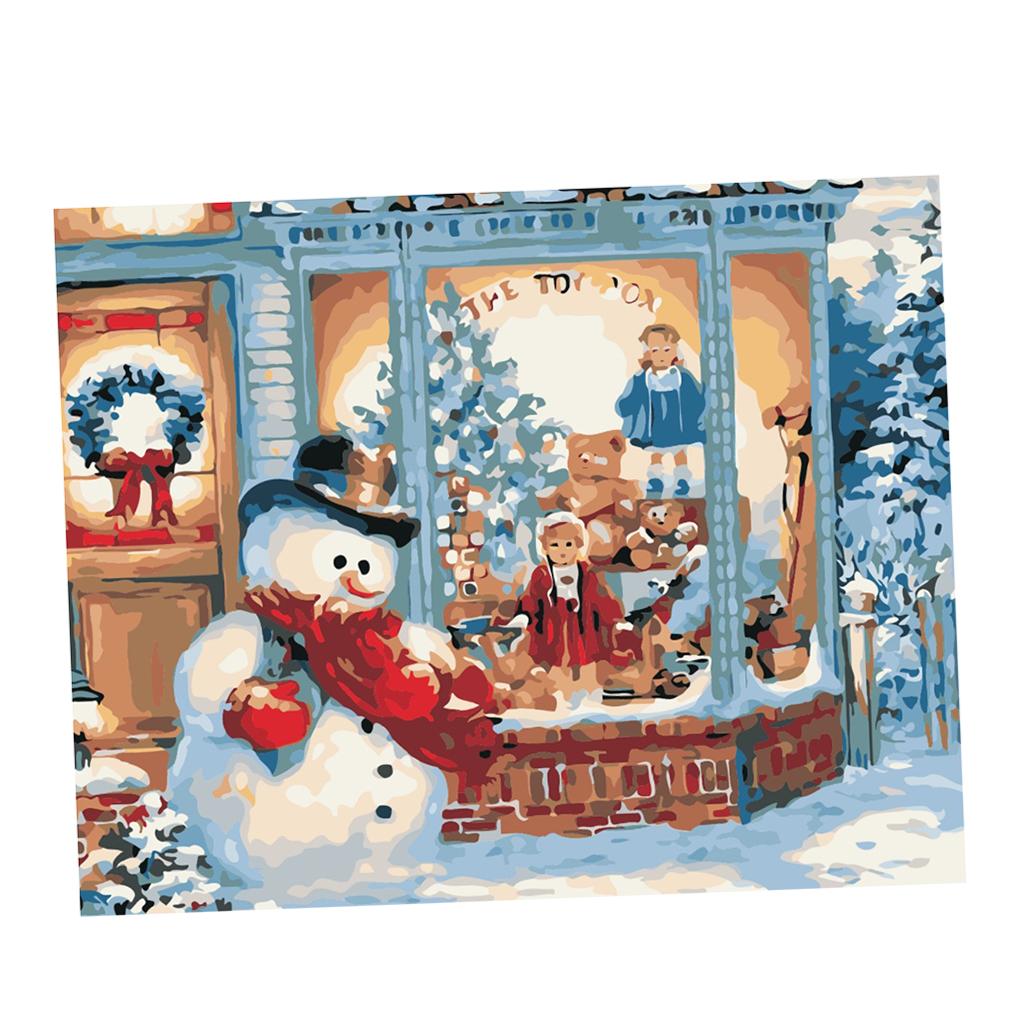 Unframed DIY Painting Paint By Number Kit Oil Canvas Picture Snowman House