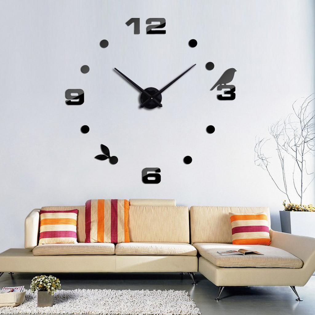 Modern DIY Large Wall Clock Big Watch 3D Stickers Clock Removable  Black