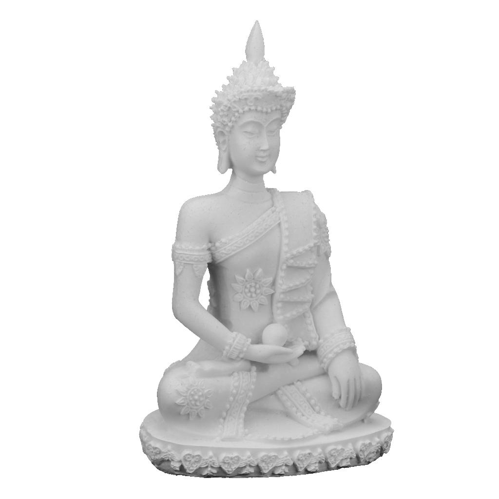 Handcarved Sandstone Sitting Meditation Buddha Statue Sculpture Figurine White