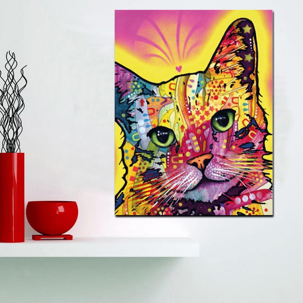 Frameless Multi-colored Dog Cat Art Print Oil Painting on Canvas Home Decor