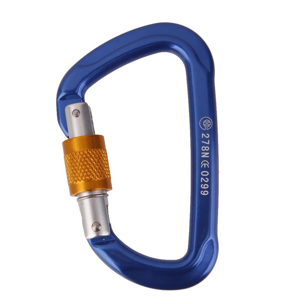 26KN Screw Locking Mountaineering Climbing Aluminum D Shape Carabiner - Blue