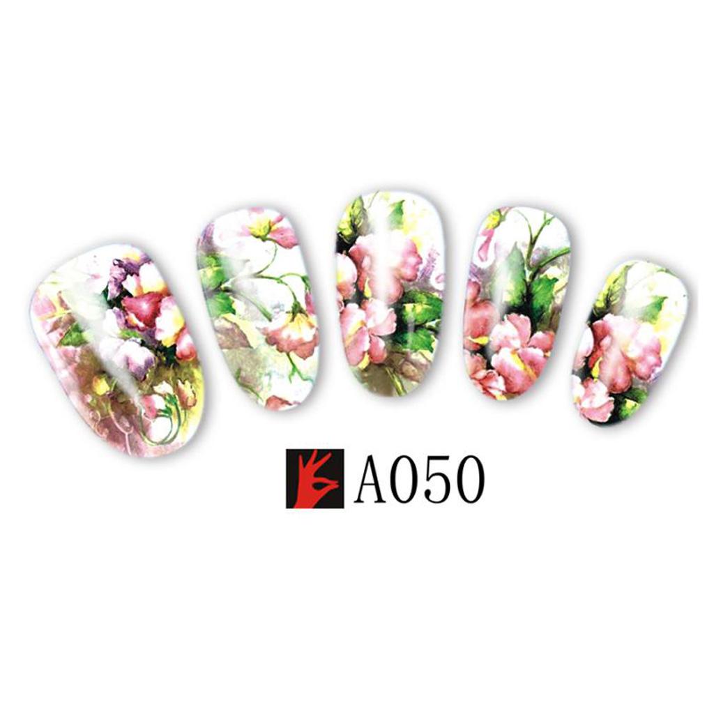10 Sheet Flowers Water Transfer Tips Full Wrap Sticker Nail Art Decal A050