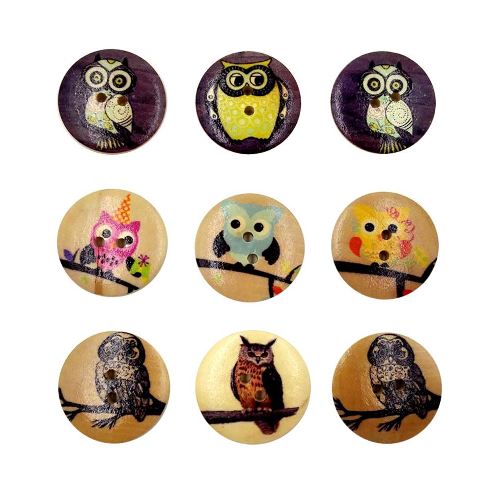 25Pcs Vintage Owl Animal Shape Wooden Sewing Buttons 30mm