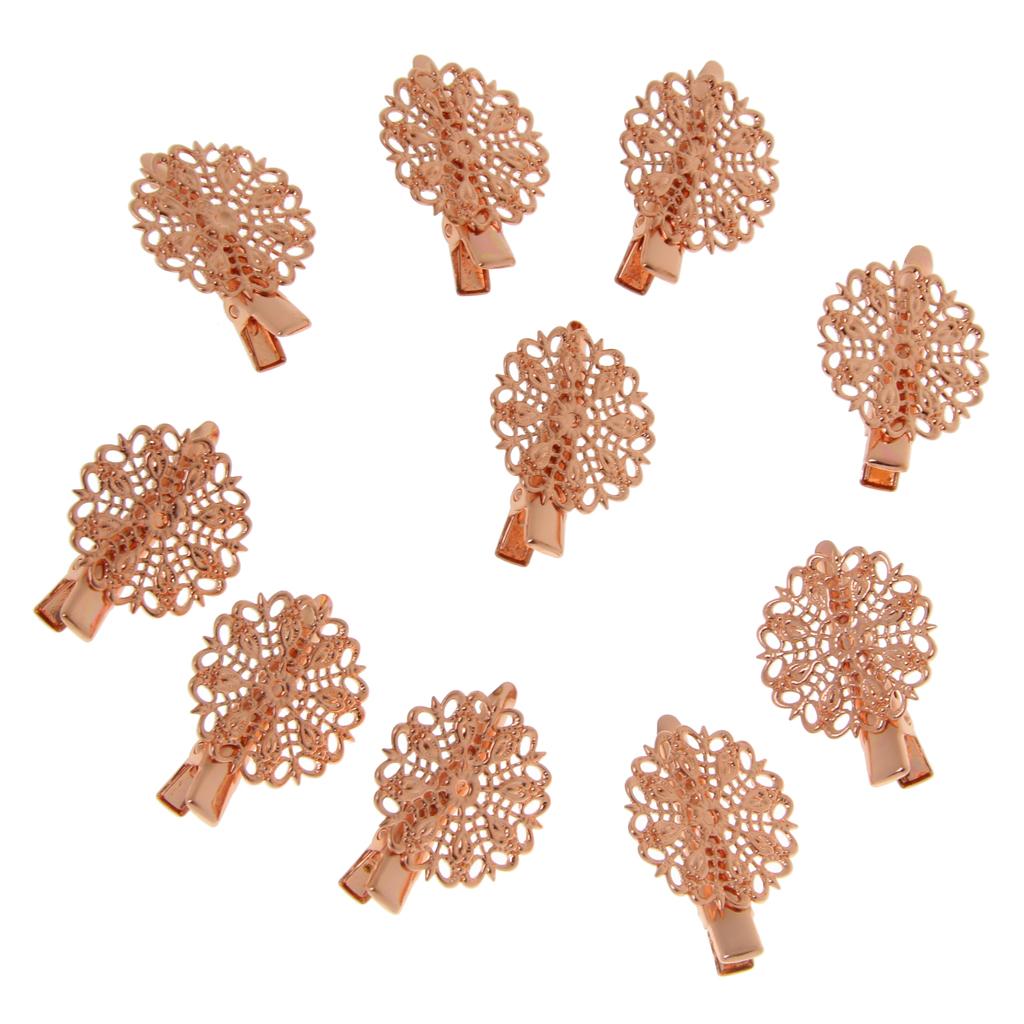 10 Vintage DIY Hair Clips Barrettes Pins Grips with Teeth Flower Rose Gold