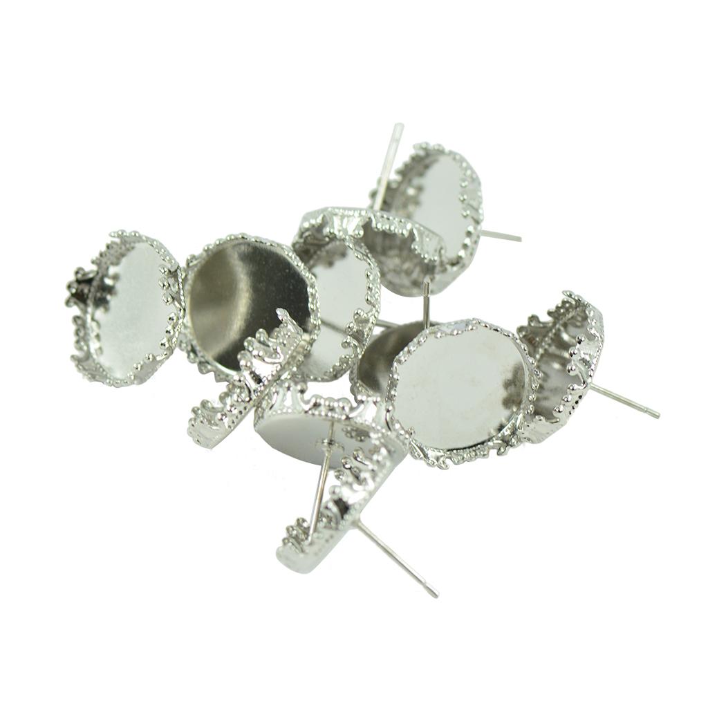 10 Pieces Crown Earring Cabochon Setting Blank Jewelry Makings Silver