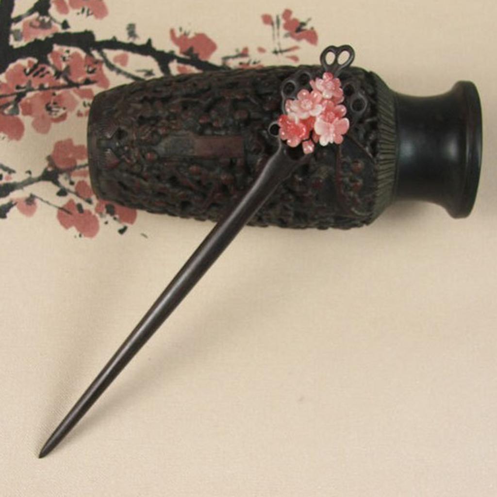 Fashion Classic Hairpin Hand-carved Ebony Vanilla Flower Hairpin Bride Green