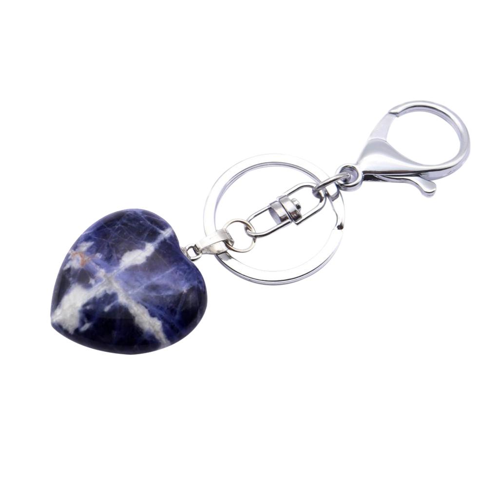 Heart Shape Gemstone Pendant Keychain Keyring DIY Necklace Jewelry Blue