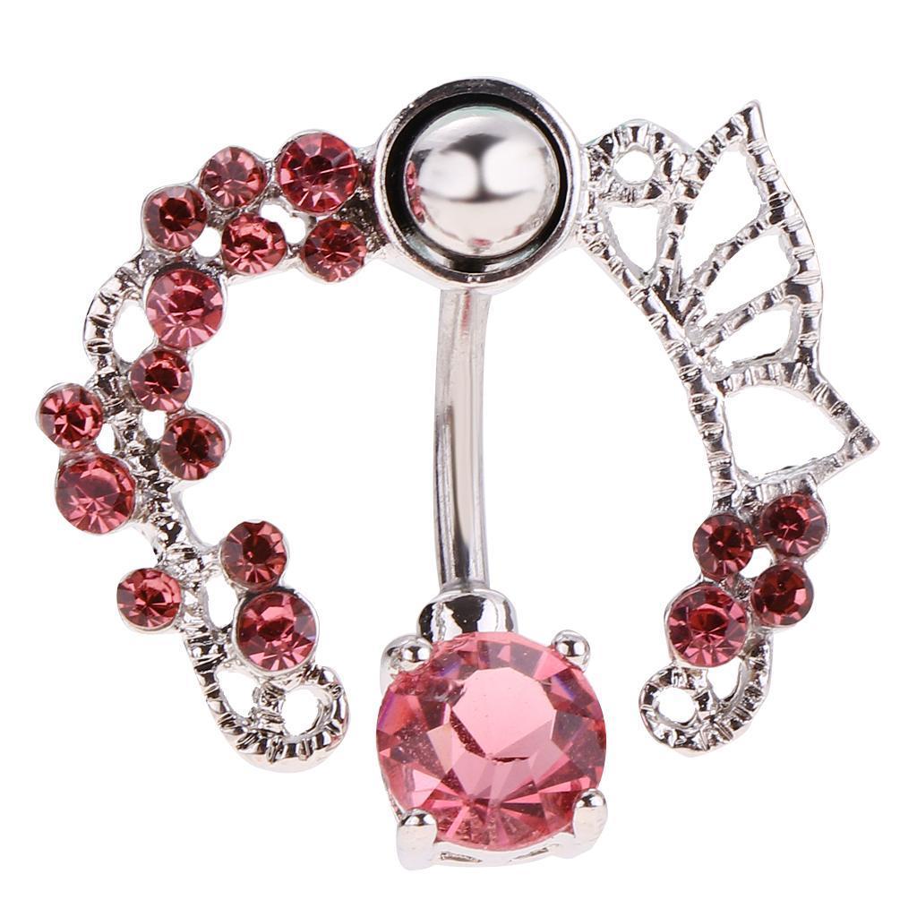 Chic Hollow Out Stainless Steel Zircon Belly Button Ring Navel Pink Diamond