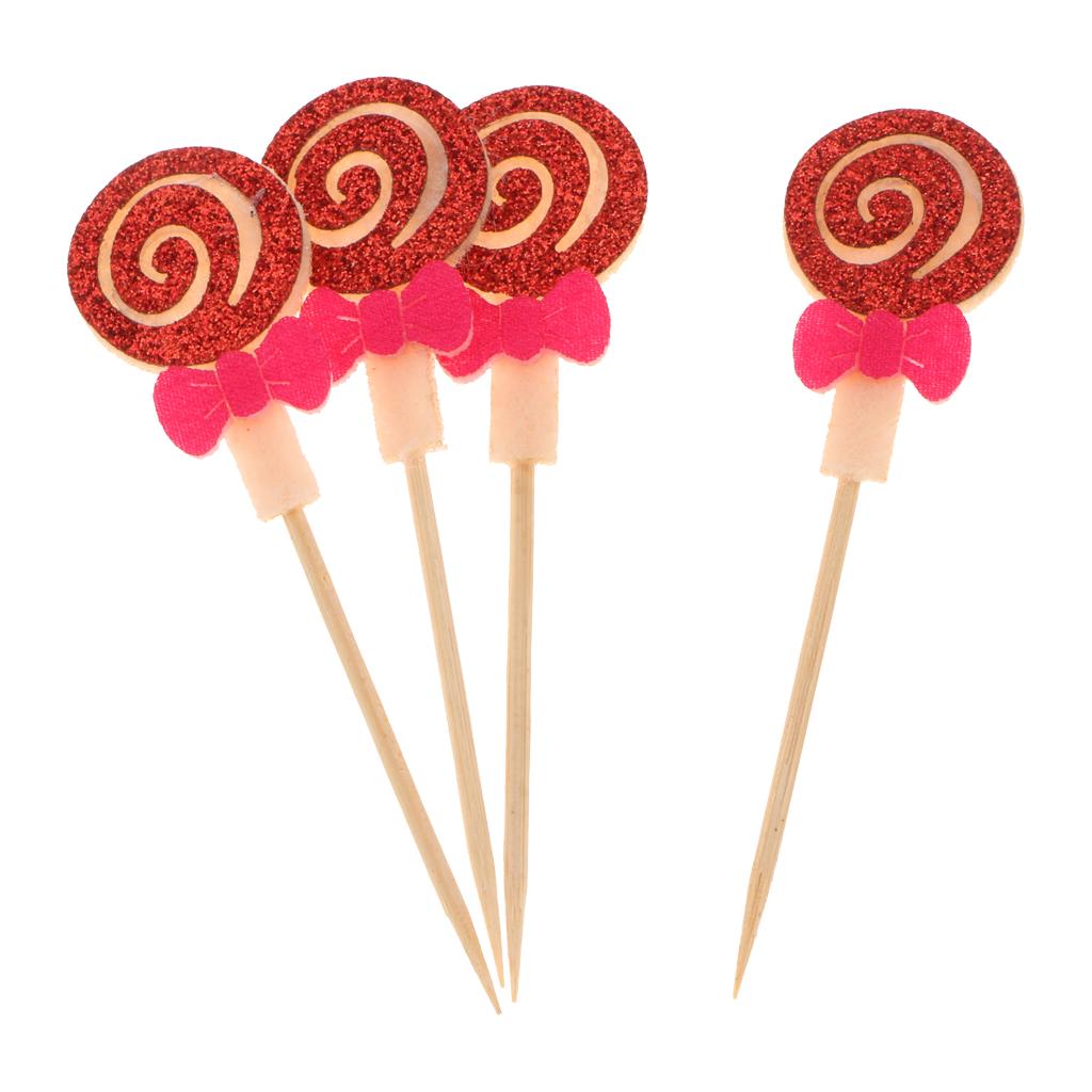 10 Pieces Lollipop Felt Cake Topper Birthday Party Cupcake Picks Red