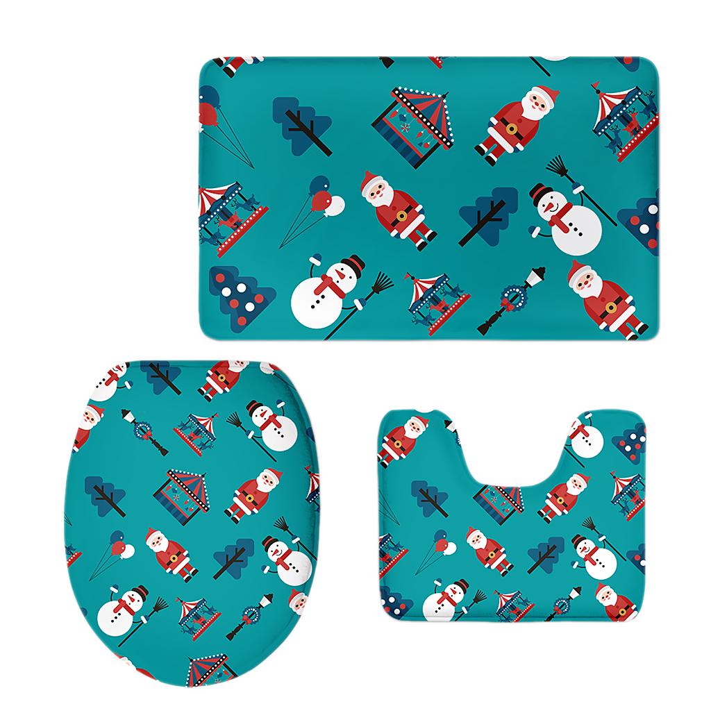 Non-Slip Bathroom Pedestal Lid Mat Pad Toilet Rug Set Snowman 3