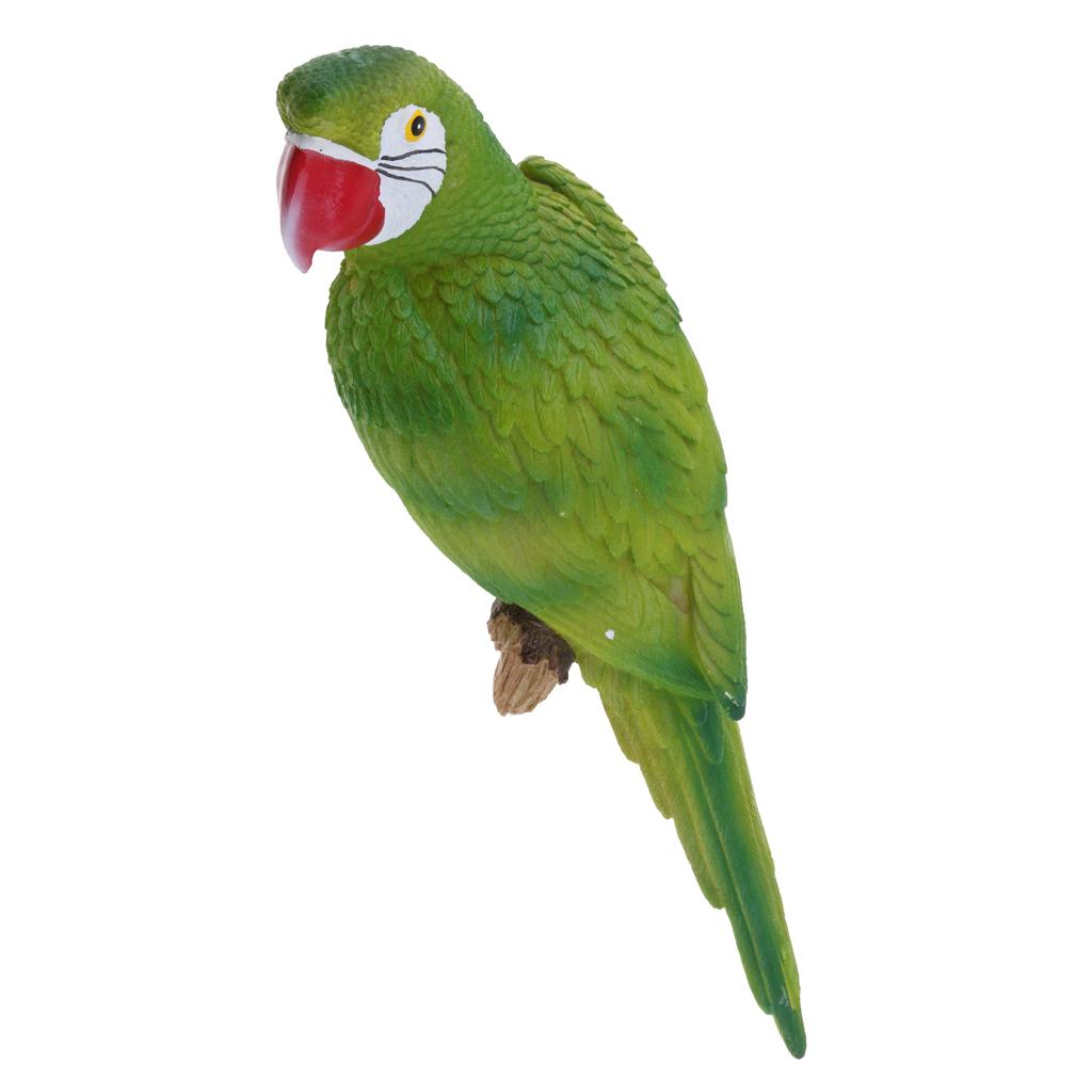 Realistic Parrot Resin Bird Animal Ornament Hanging 38cm Green