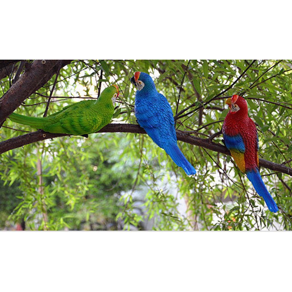 Realistic Parrot Resin Bird Animal Ornament Hanging 29cm Lying Green