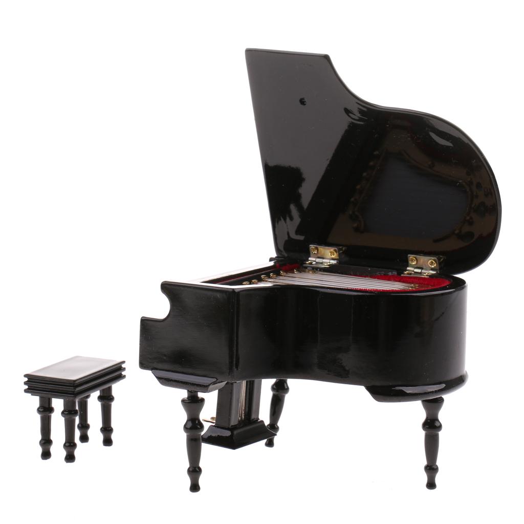 1/12 Dollhouse Miniature Musical Instrument Wooden Piano Model Box Set