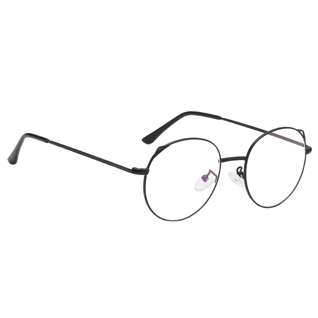 Herren Damen Runde Brille Retro Metall Klare Linse Katzenohren Brillen