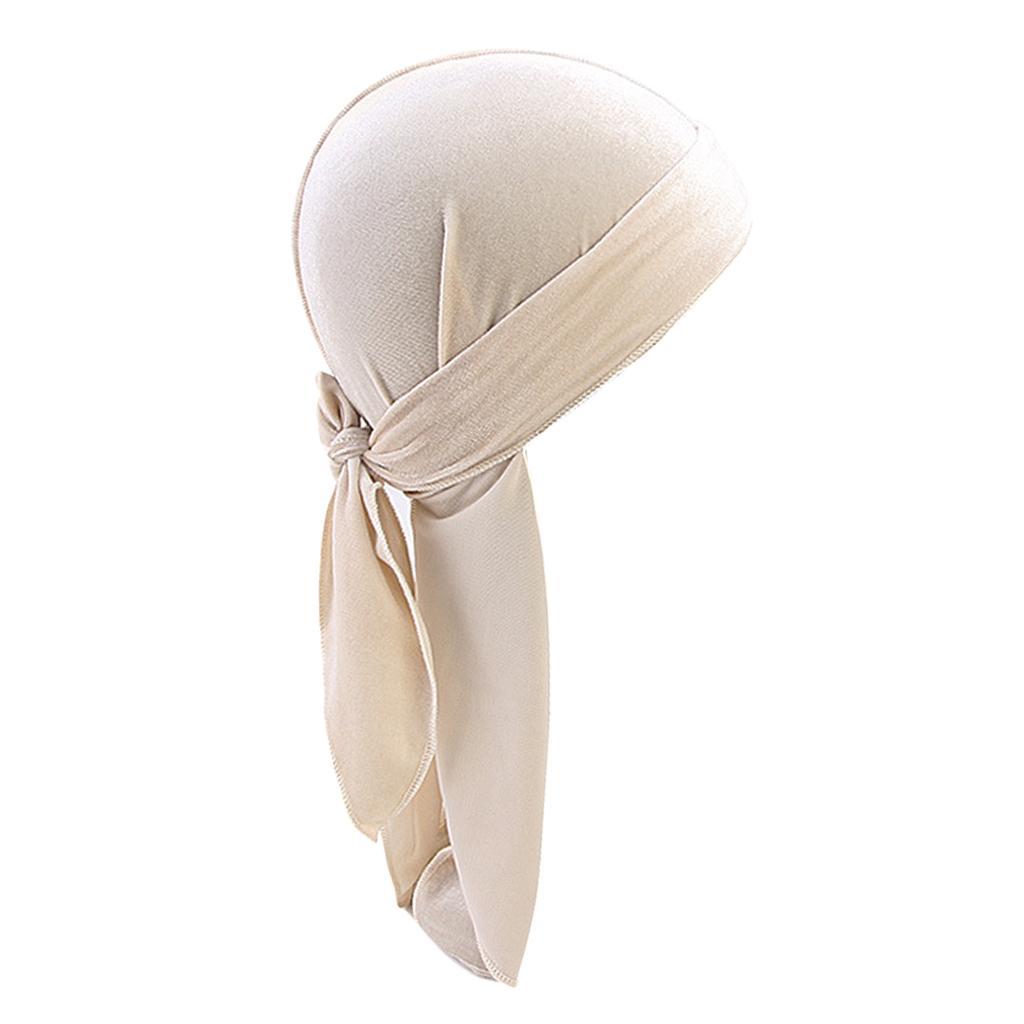 Men Women Soft Breathable Velvet Bandana Hat Durag Long Headwrap Chemo Cap