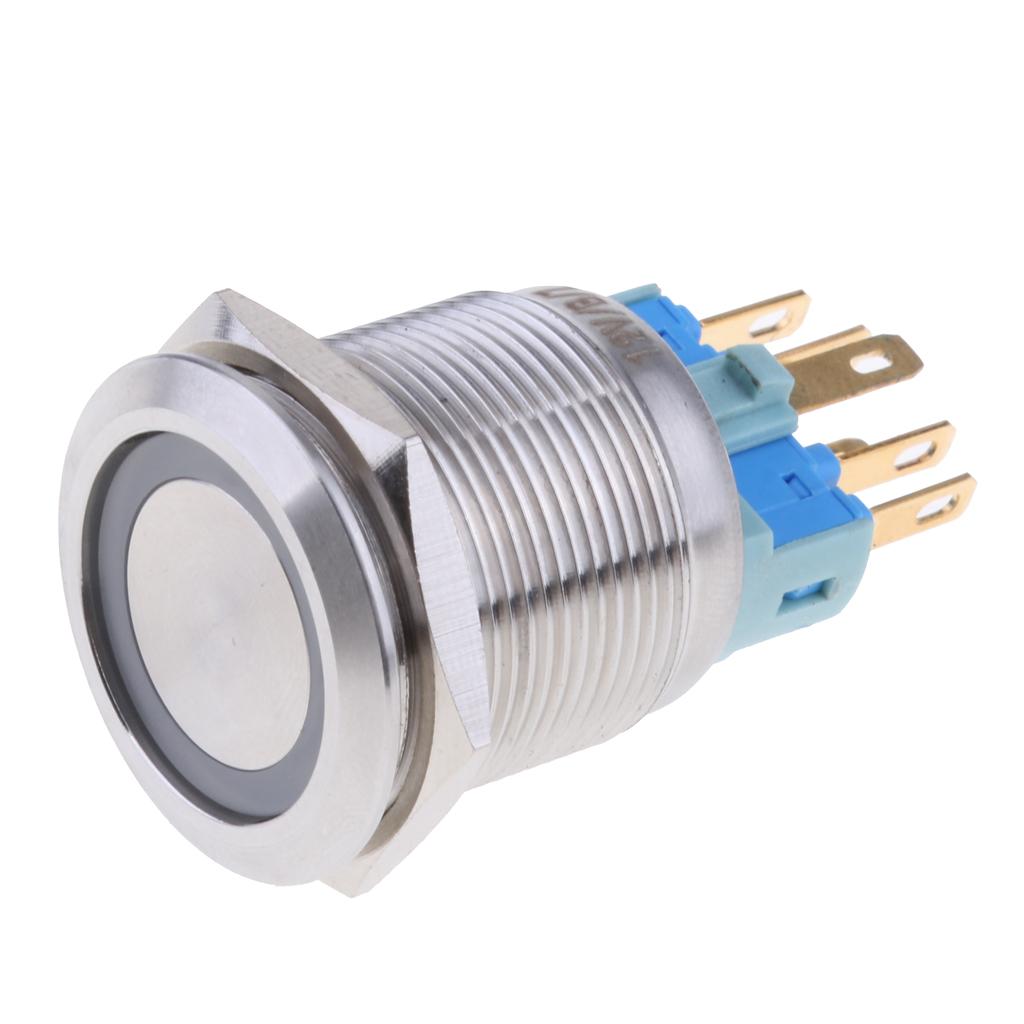 22mm 1NO1NC Stainless Steel 12V LED Maintained Push Button Switch 22mm Blue