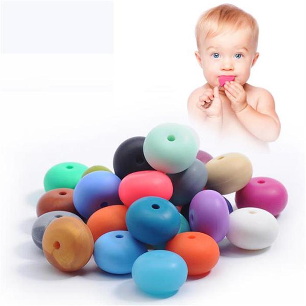 Baby BPA Free Silicone Teething NecklaceTeether Round Beads White