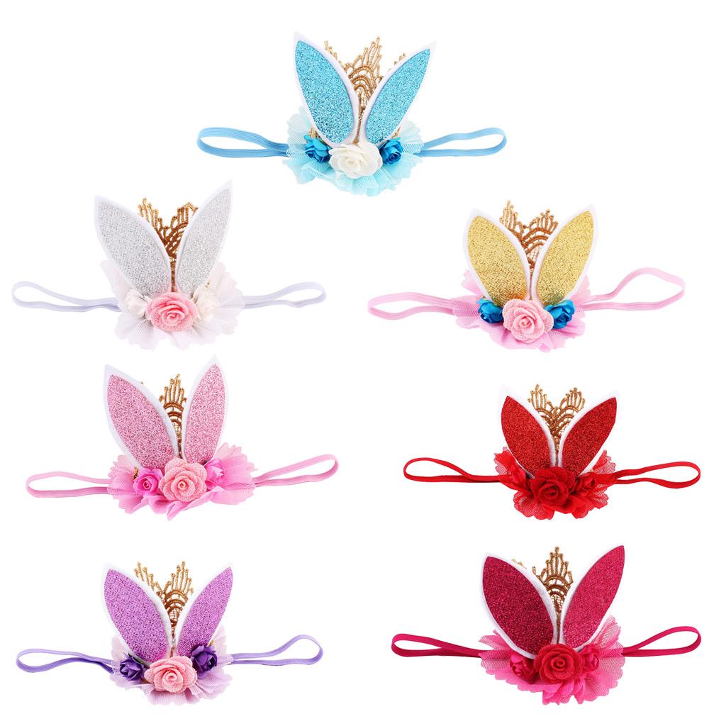 Lace Crown Rabbit Ears Headbands for Baby Toddler Girls White