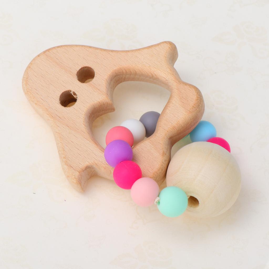 Natural Wooden Baby Teether Wood Teething Bracelet Rings Penguin