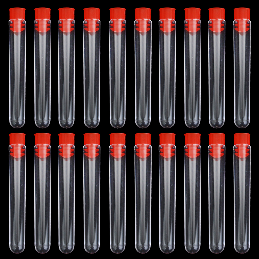 20 pcs Non-Graduated Plastic Test Tubes Laboratory Test Tool with Screw Caps