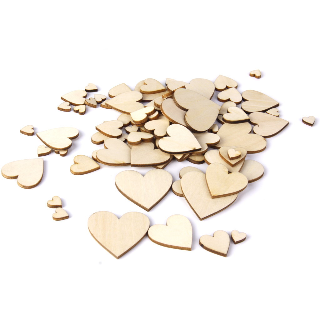 Basswood Blank Peach Heart Embellishments for DIY Crafts 10-40mm 100pcs